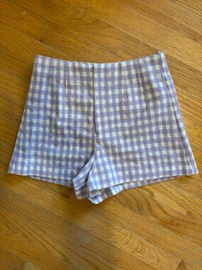 Zara High Rise Lilac Gingham Women's Shorts Size XS